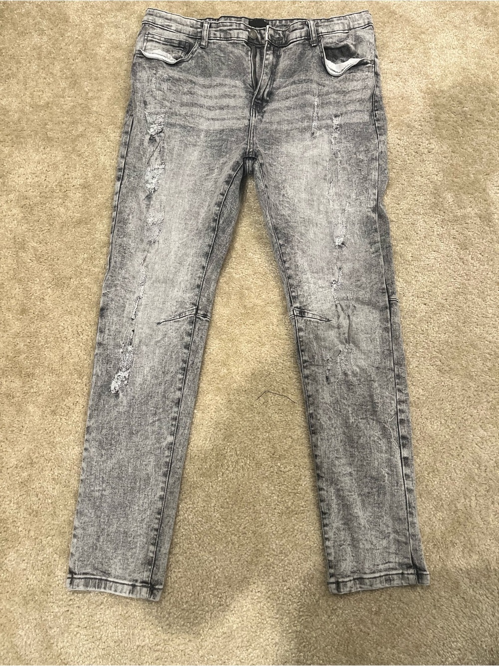 Reason Men’s Skinny Distressed Grey Acid-Wash Jeans